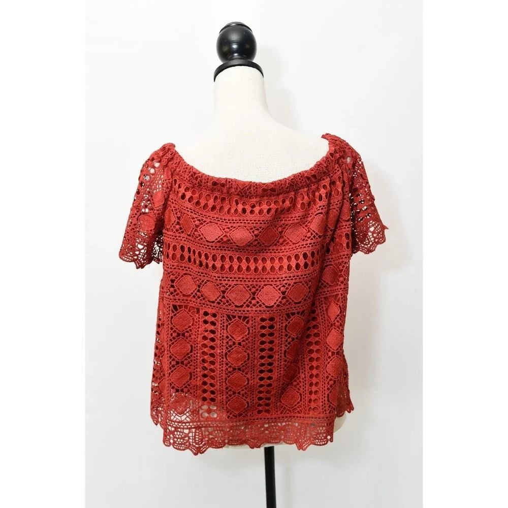 Sundays In Brooklyn Anthropologie Off The Shoulder Lace Eyelet Top Sz S - Picture 2 of 7